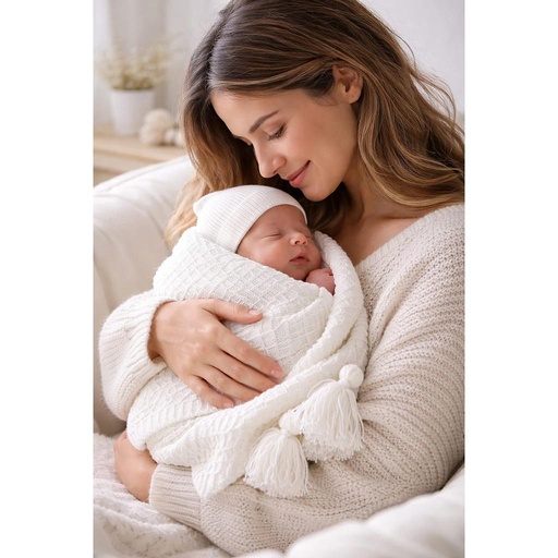 REBOZO TEJIDO POMPONES