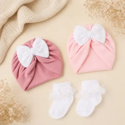 [HM-000825] SET 2 GORRAS TURBANTE + MEDIAS EN ALGODON