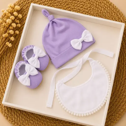 [HM-000857] SET GORRO ESCARPINES Y BABERO