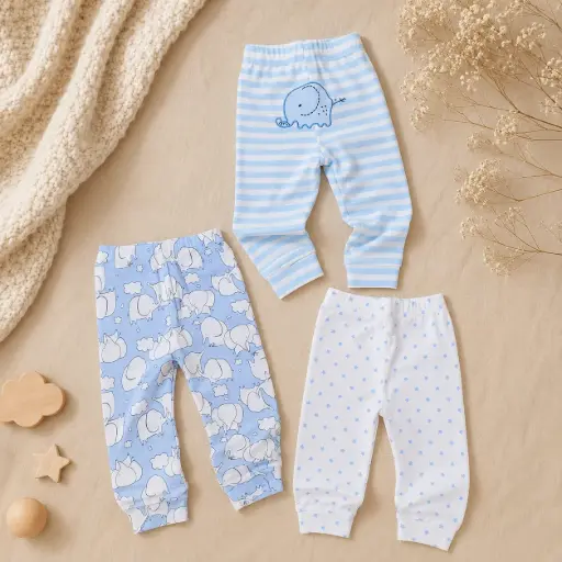 [HM-001012] PANTALON ALGODON CELESTE X3